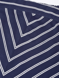 Thumbnail for Jompers Women Navy Blue & White Striped Straight Kurta - Distacart