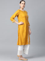 Thumbnail for Jompers Women Mustard Embroidered Straight Kurta - Distacart