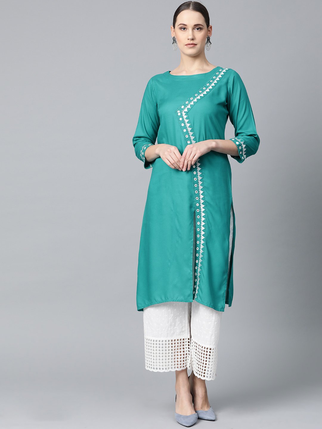 Jompers Women Rama Green Embroidered Straight Kurta - Distacart