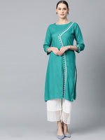 Thumbnail for Jompers Women Rama Green Embroidered Straight Kurta - Distacart