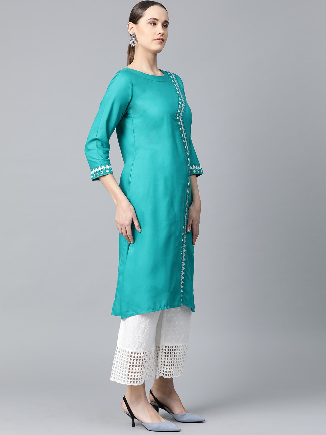 Jompers Women Rama Green Embroidered Straight Kurta - Distacart