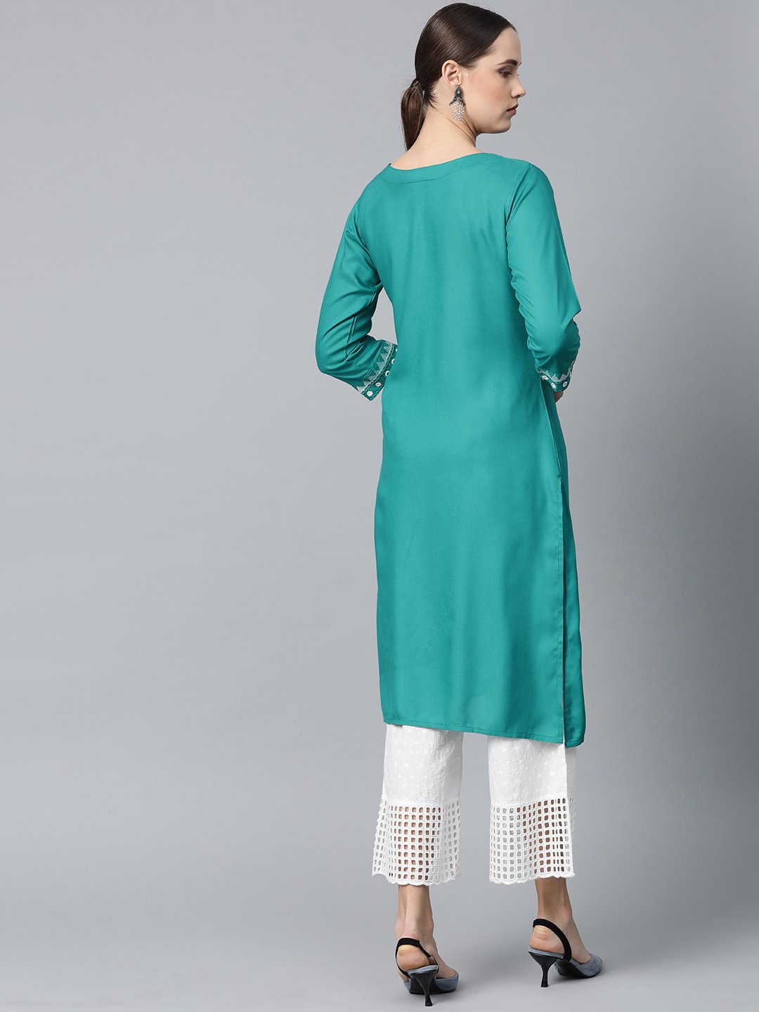 Jompers Women Rama Green Embroidered Straight Kurta - Distacart