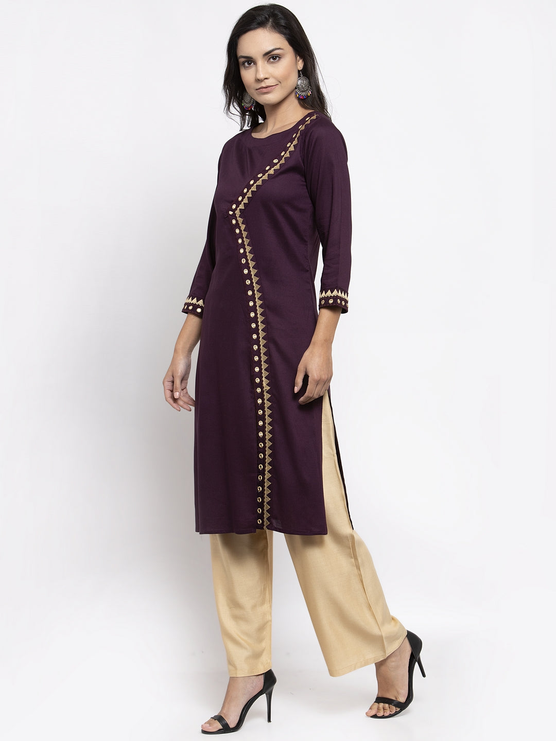 Jompers Women Purple Embroidered Straight Kurta ( Wine ) - Distacart