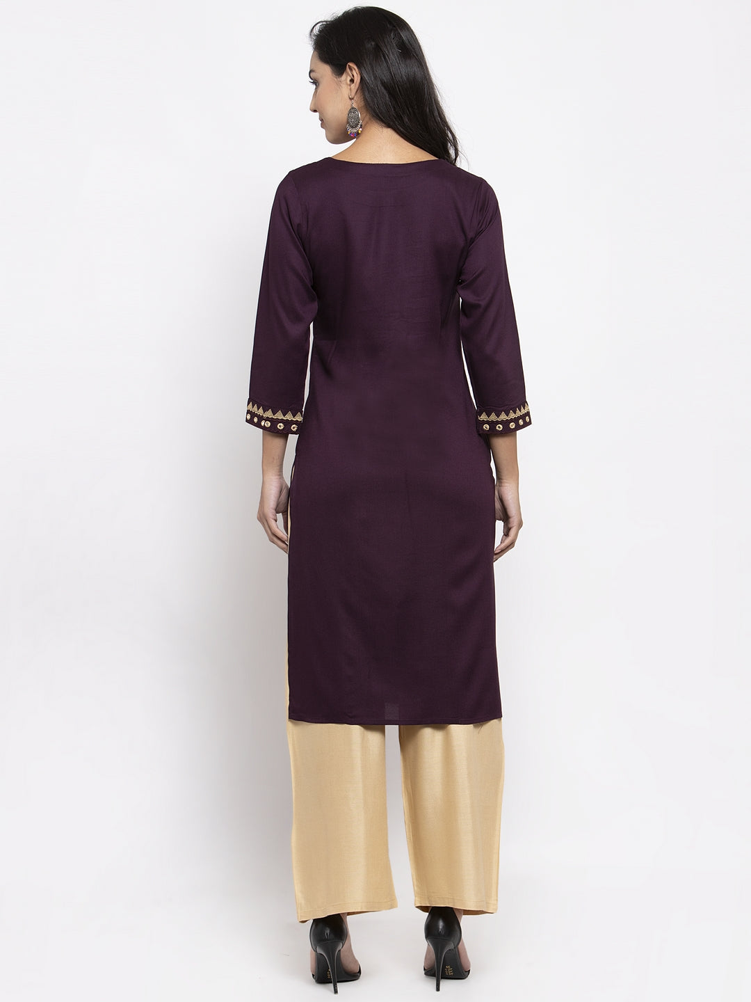 Jompers Women Purple Embroidered Straight Kurta ( Wine ) - Distacart