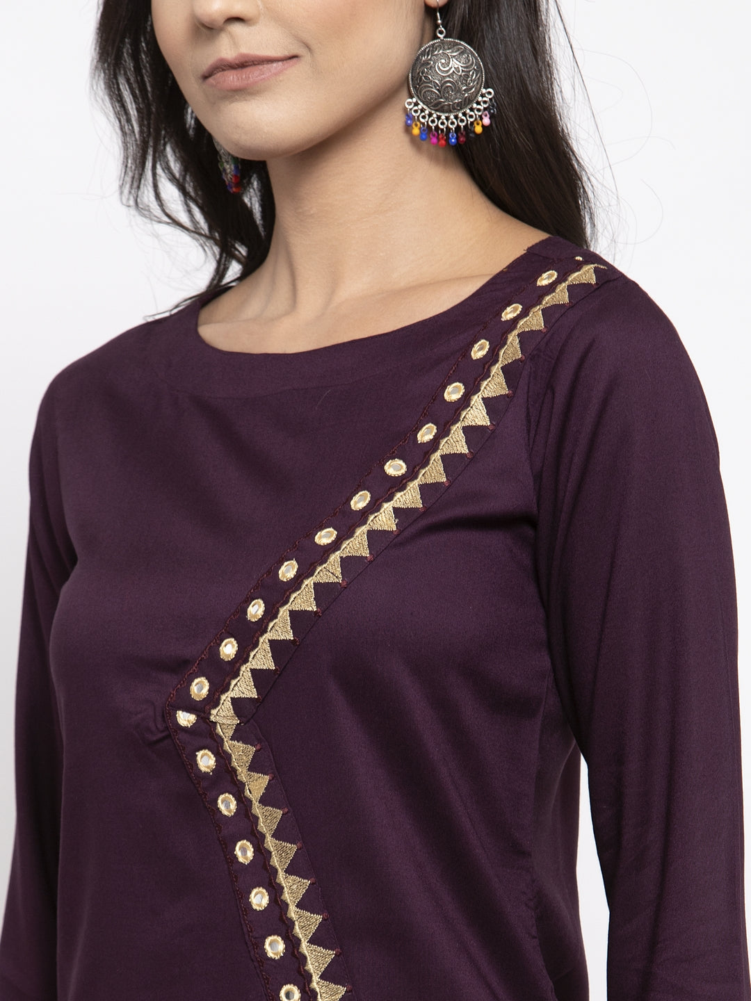 Jompers Women Purple Embroidered Straight Kurta ( Wine ) - Distacart
