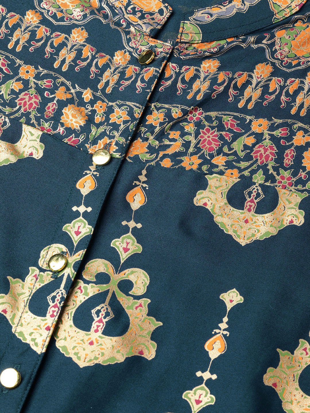 Jompers Women Teal Blue & Fluorescent Green Printed Straight Kurta - Distacart