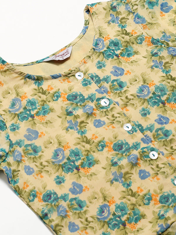 Jompers Women Beige & Blue Floral Printed A-Line Kurta - Distacart