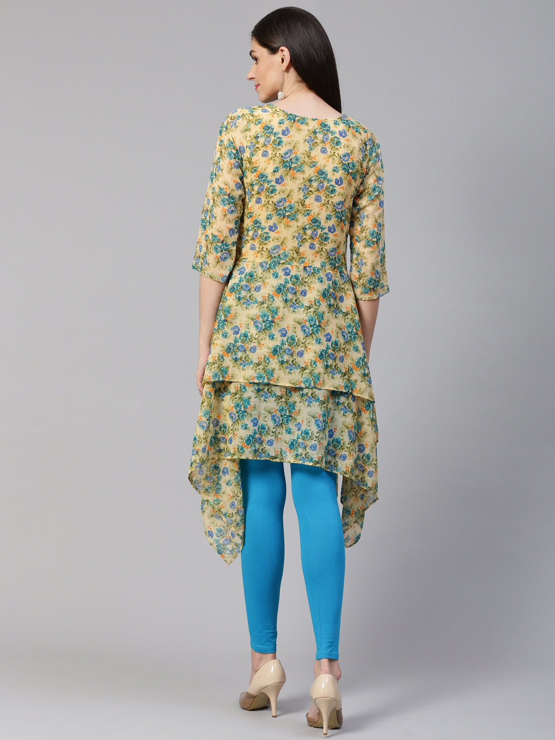Jompers Women Beige & Blue Floral Printed A-Line Kurta - Distacart