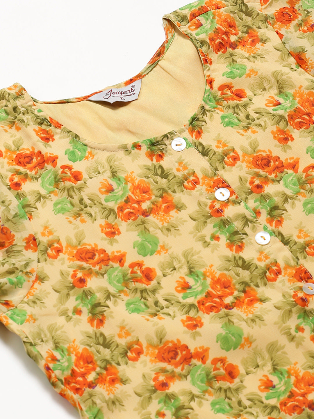 Jompers Women Beige & Orange Floral Printed A-Line Kurta - Distacart