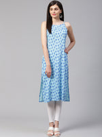 Thumbnail for Jompers Women Blue Printed Straight Kurta - Distacart