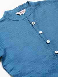 Thumbnail for Jompers Women Blue Woven Design Jacquard Weave A-Line Kurta - Distacart