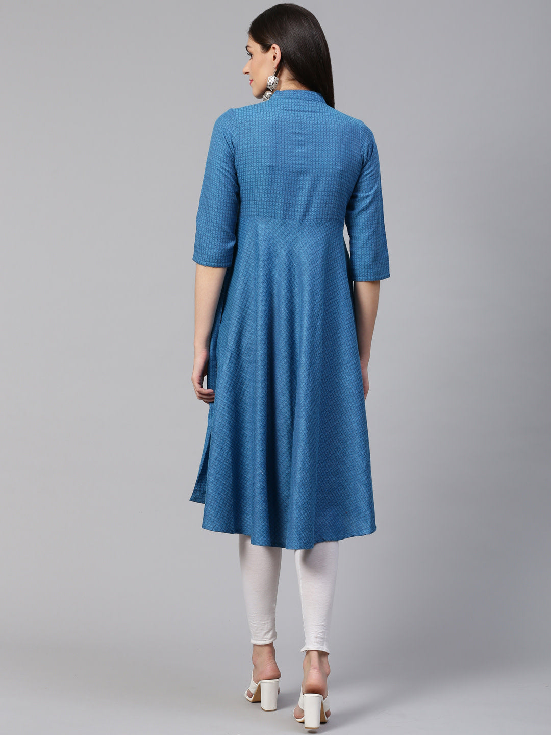 Jompers Women Blue Woven Design Jacquard Weave A-Line Kurta - Distacart