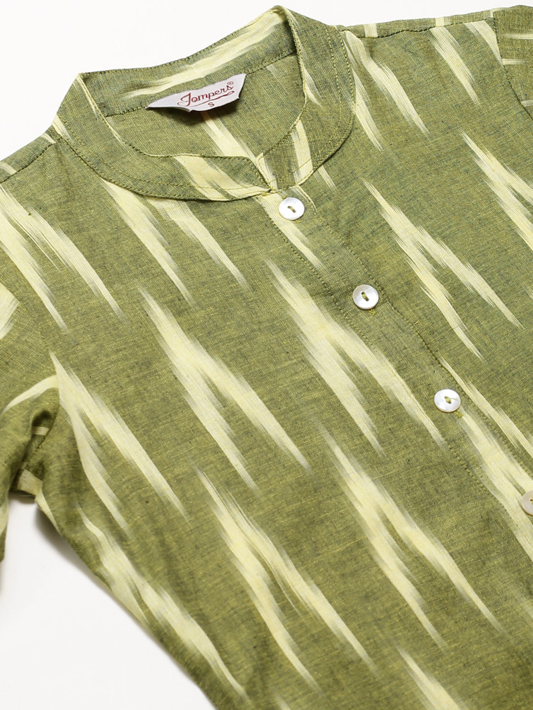 Jompers Women Green & Cream-Coloured Ikkat Woven Design Straight Kurta - Distacart