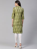 Thumbnail for Jompers Women Green & Cream-Coloured Ikkat Woven Design Straight Kurta - Distacart