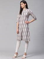 Thumbnail for Jompers Women Grey & Cream-Coloured Ikkat Woven Design Straight Kurta - Distacart