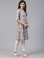 Thumbnail for Jompers Women Grey & Cream-Coloured Ikkat Woven Design Straight Kurta - Distacart