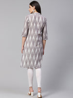 Thumbnail for Jompers Women Grey & Cream-Coloured Ikkat Woven Design Straight Kurta - Distacart