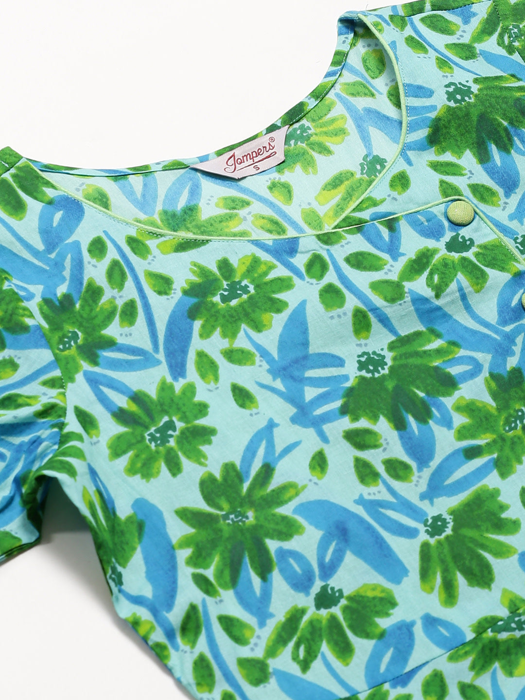 Jompers Women Blue & Green Floral Print Angrakha A-Line Kurta - Distacart