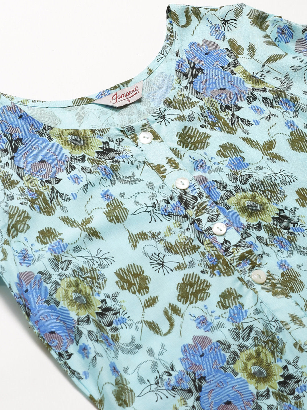Jompers Women Blue & Green Floral Print Straight Kurta - Distacart