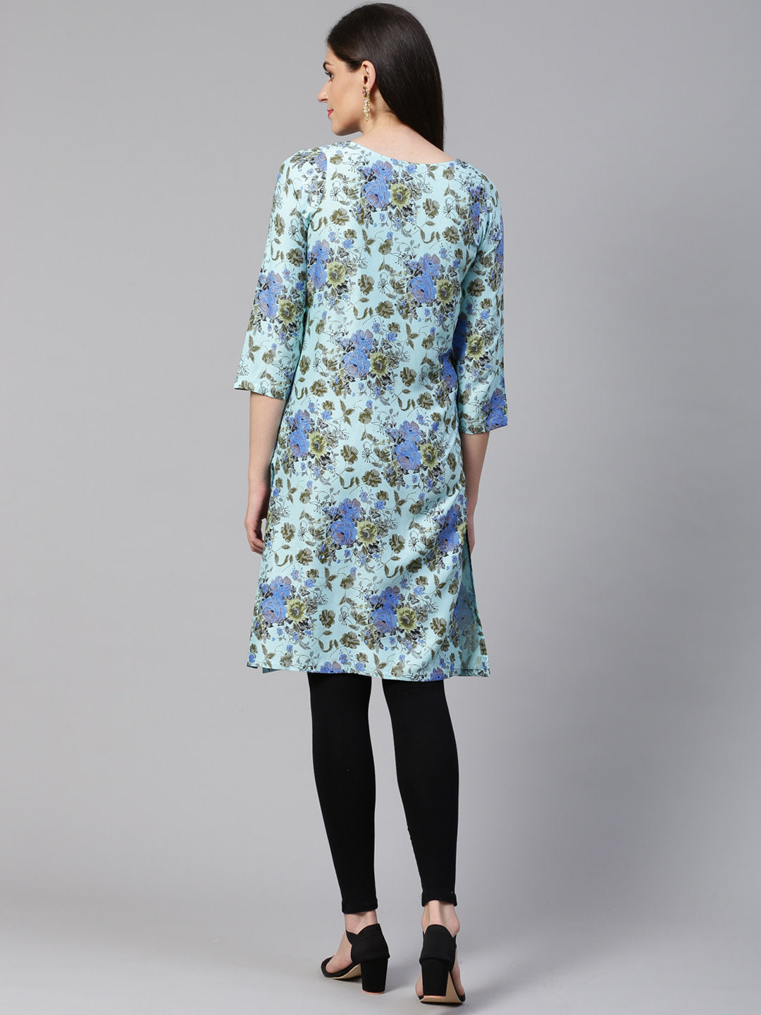 Jompers Women Blue & Green Floral Print Straight Kurta - Distacart