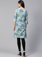 Thumbnail for Jompers Women Blue & Green Floral Print Straight Kurta - Distacart