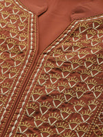 Thumbnail for Jompers Women Brown Embroidered Yoke Design A-Line Kurta - Distacart