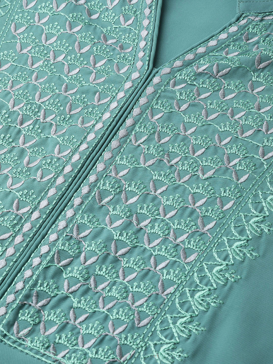 Jompers Women Green Embroidered Yoke Design A-Line Kurta - Distacart