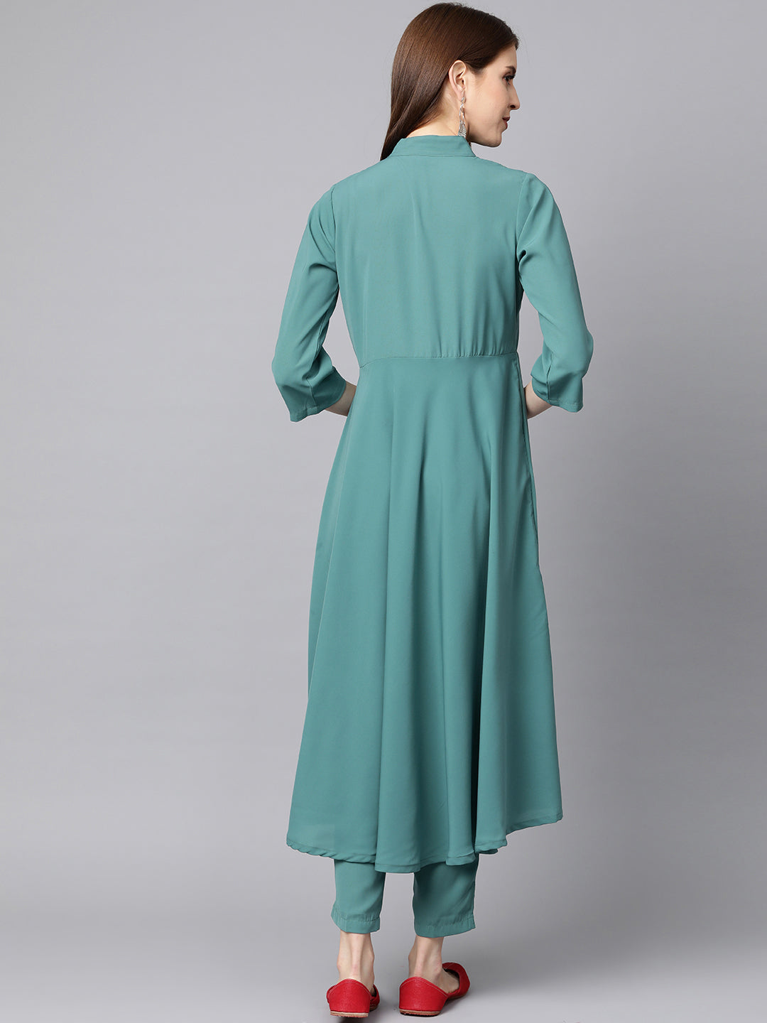 Jompers Women Green Embroidered Yoke Design A-Line Kurta - Distacart
