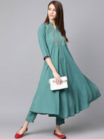 Thumbnail for Jompers Women Green Embroidered Yoke Design A-Line Kurta - Distacart
