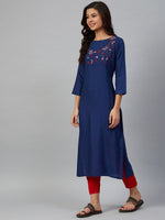 Thumbnail for Jompers Women Blue & Pink Yoke Embroidered Straight Kurta - Distacart