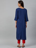 Thumbnail for Jompers Women Blue & Pink Yoke Embroidered Straight Kurta - Distacart