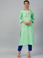 Thumbnail for Jompers Women Green & Pink Yoke Embroidered Straight Kurta - Distacart