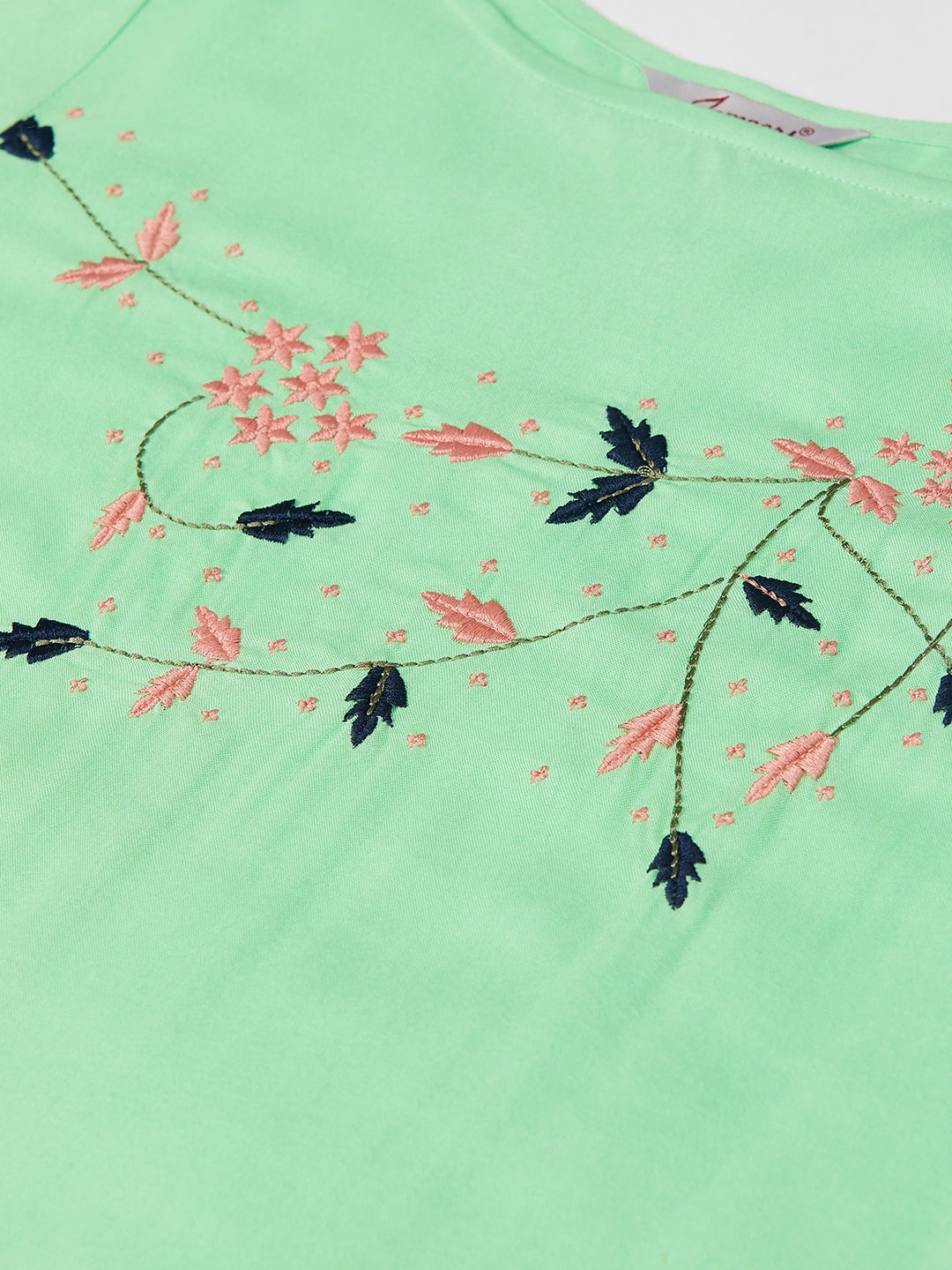 Jompers Women Green & Pink Yoke Embroidered Straight Kurta - Distacart