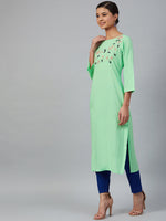 Thumbnail for Jompers Women Green & Pink Yoke Embroidered Straight Kurta - Distacart