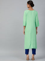 Thumbnail for Jompers Women Green & Pink Yoke Embroidered Straight Kurta - Distacart