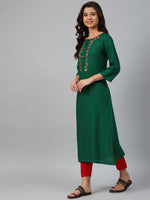 Thumbnail for Jompers Women Green & Peach-Coloured Yoke Embroidered Straight Kurta - Distacart