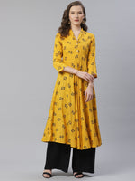 Thumbnail for Jompers Women Yellow & Black Floral Printed A-Line Kurta - Distacart