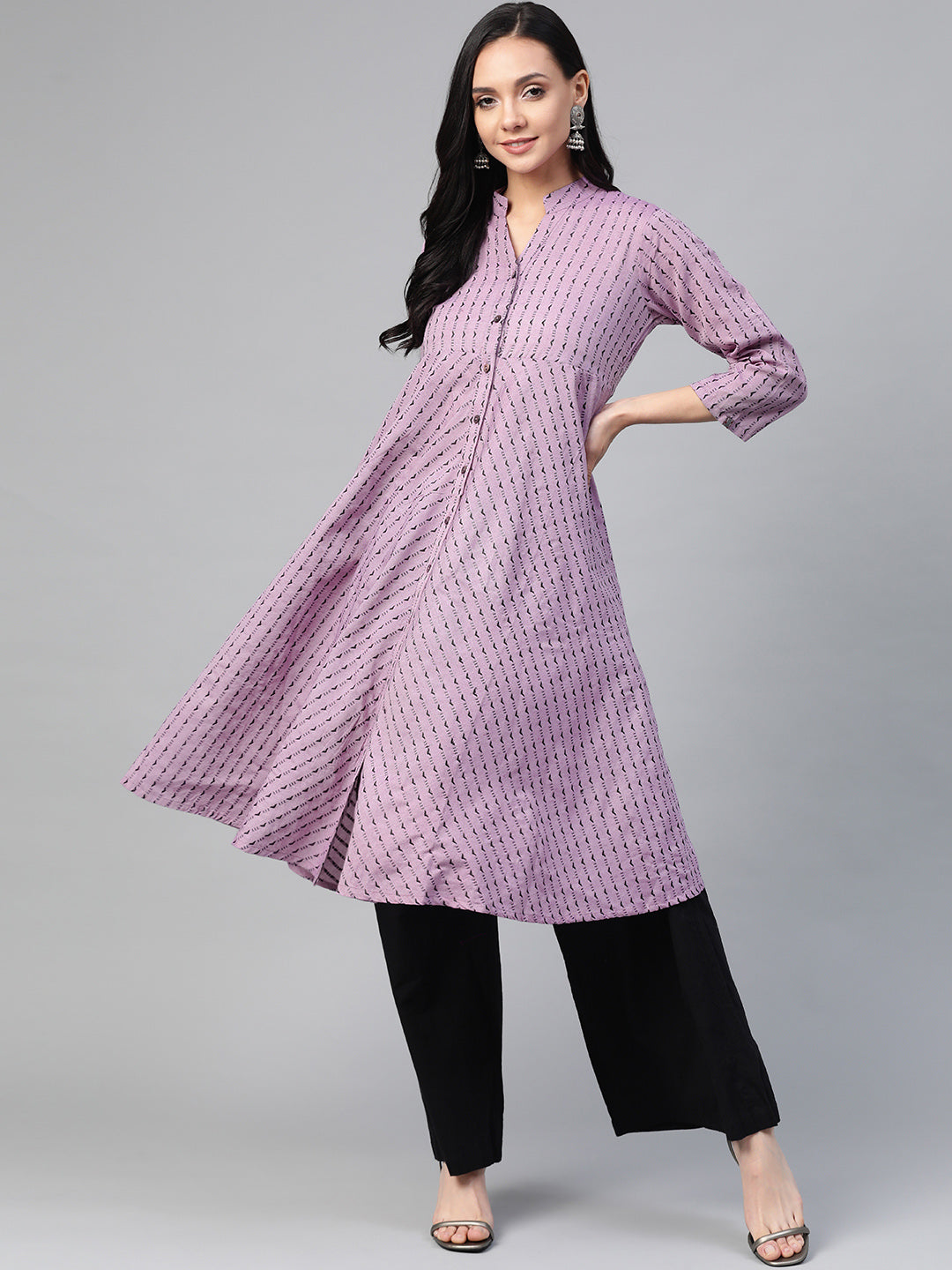 Jompers Women Purple & Black Woven Design Jacquard A-Line Kurta - Distacart