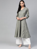 Thumbnail for Jompers Women Grey Woven Design Flaired Kurta - Distacart