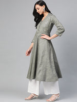 Thumbnail for Jompers Women Grey Woven Design Flaired Kurta - Distacart