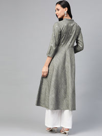 Thumbnail for Jompers Women Grey Woven Design Flaired Kurta - Distacart