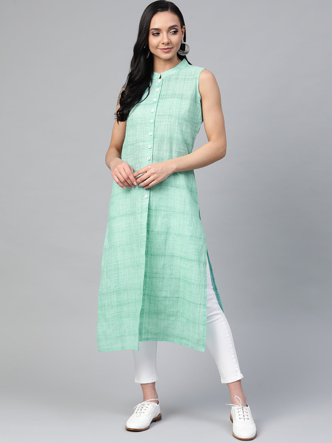 Jompers Women Green Pure Cotton Woven Design Straight Kurta - Distacart
