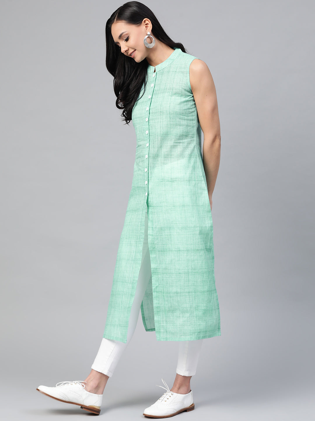 Jompers Women Green Pure Cotton Woven Design Straight Kurta - Distacart
