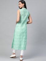 Thumbnail for Jompers Women Green Pure Cotton Woven Design Straight Kurta - Distacart