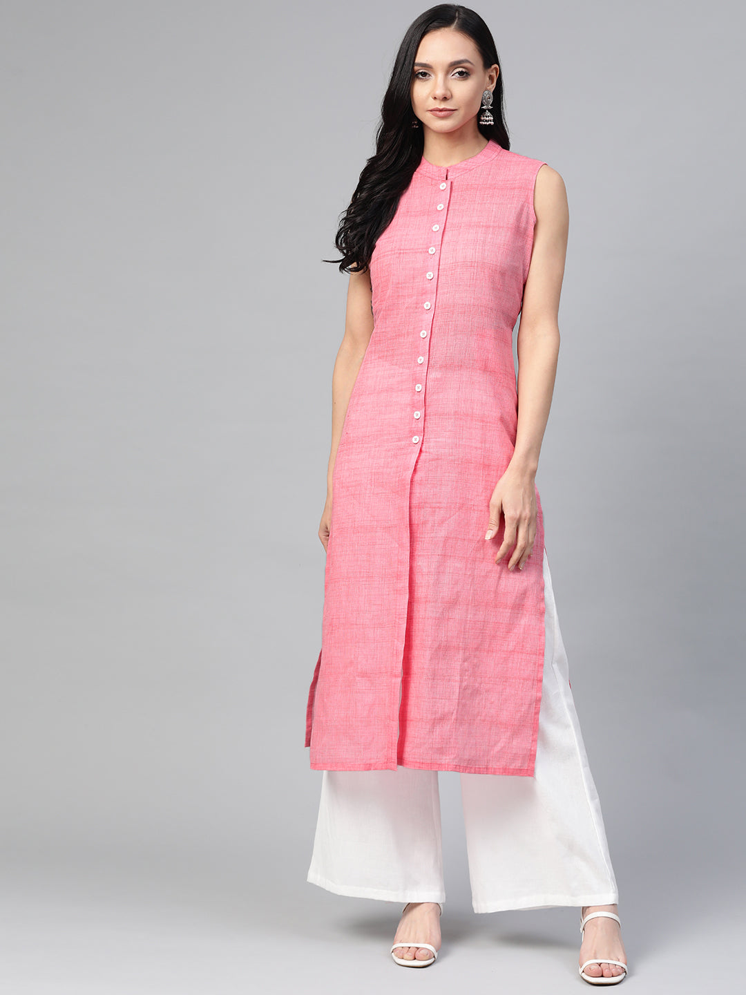 Jompers Women Pink Pure Cotton Woven Design Straight Kurta - Distacart