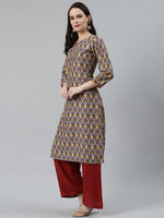 Thumbnail for Jompers Women Blue & Yellow Geometric Printed Keyhole Neck Kurta - Distacart