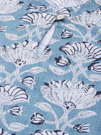 Thumbnail for Jompers Women Blue & White Floral Printed Keyhole Neck Floral Kurta - Distacart