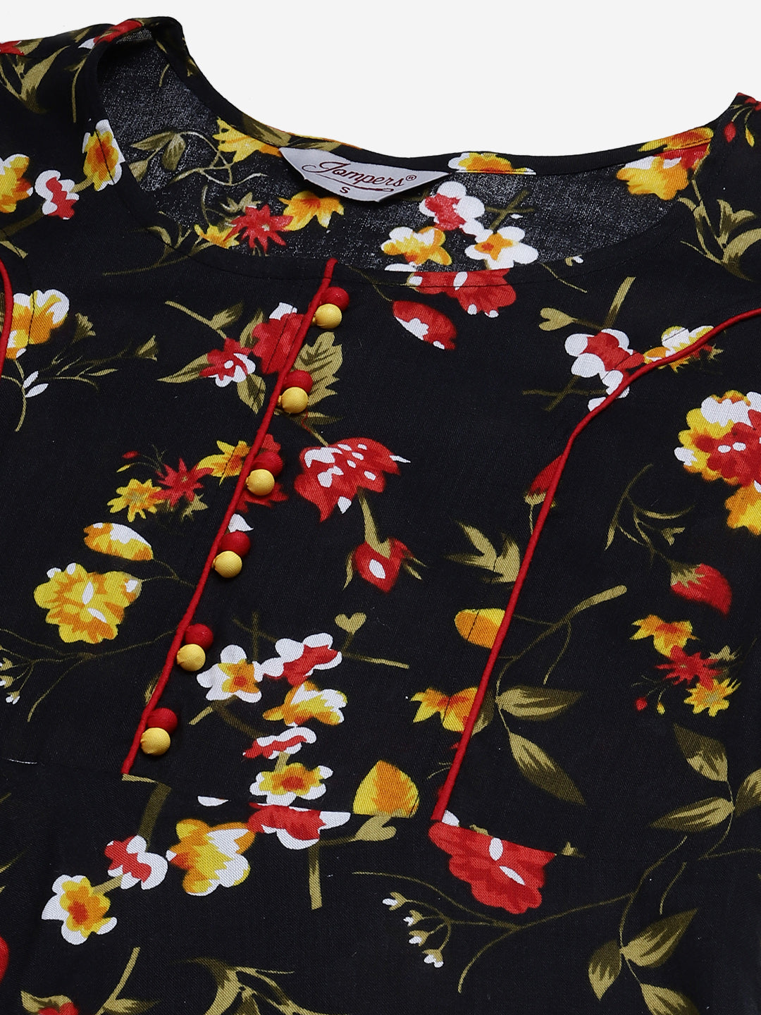 Jompers Women Black & Red Floral Printed Floral Anarkali Kurta - Distacart