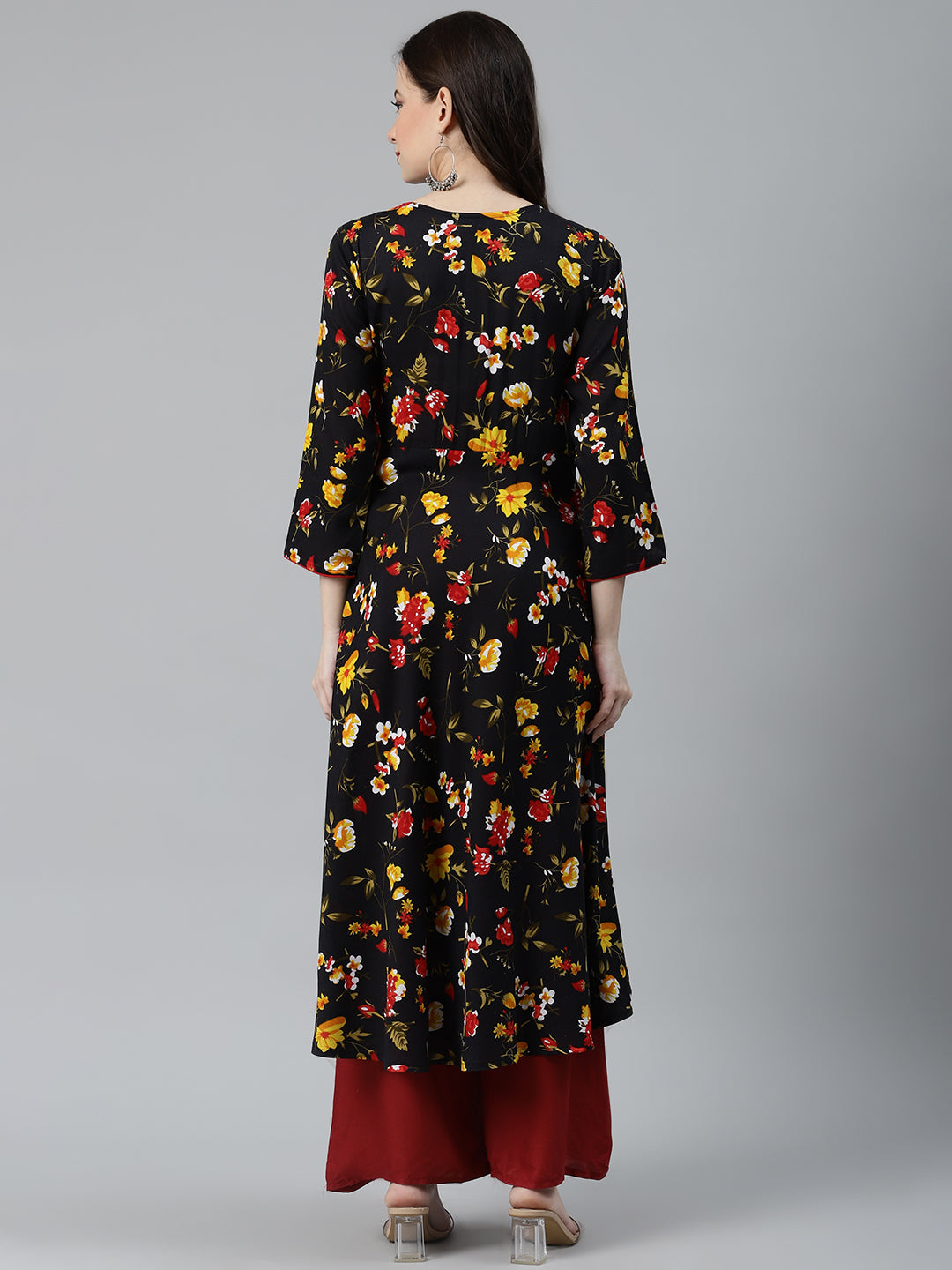 Jompers Women Black & Red Floral Printed Floral Anarkali Kurta - Distacart