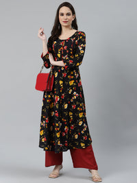 Thumbnail for Jompers Women Black & Red Floral Printed Floral Anarkali Kurta - Distacart
